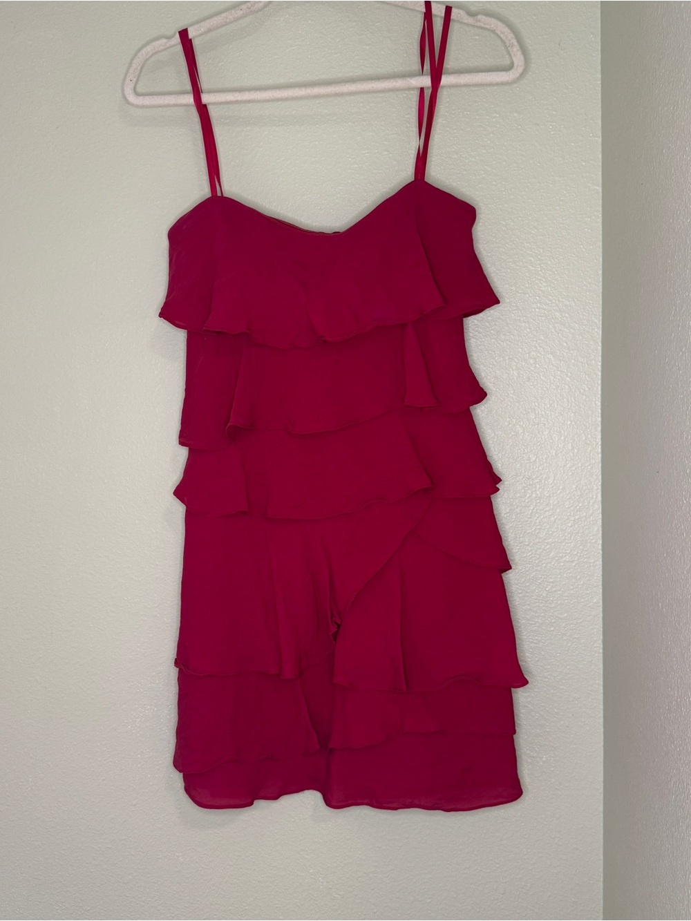 BCBGMaxAzria Fuchsia Pink Tiered Spaghetti Strap Mini Dress